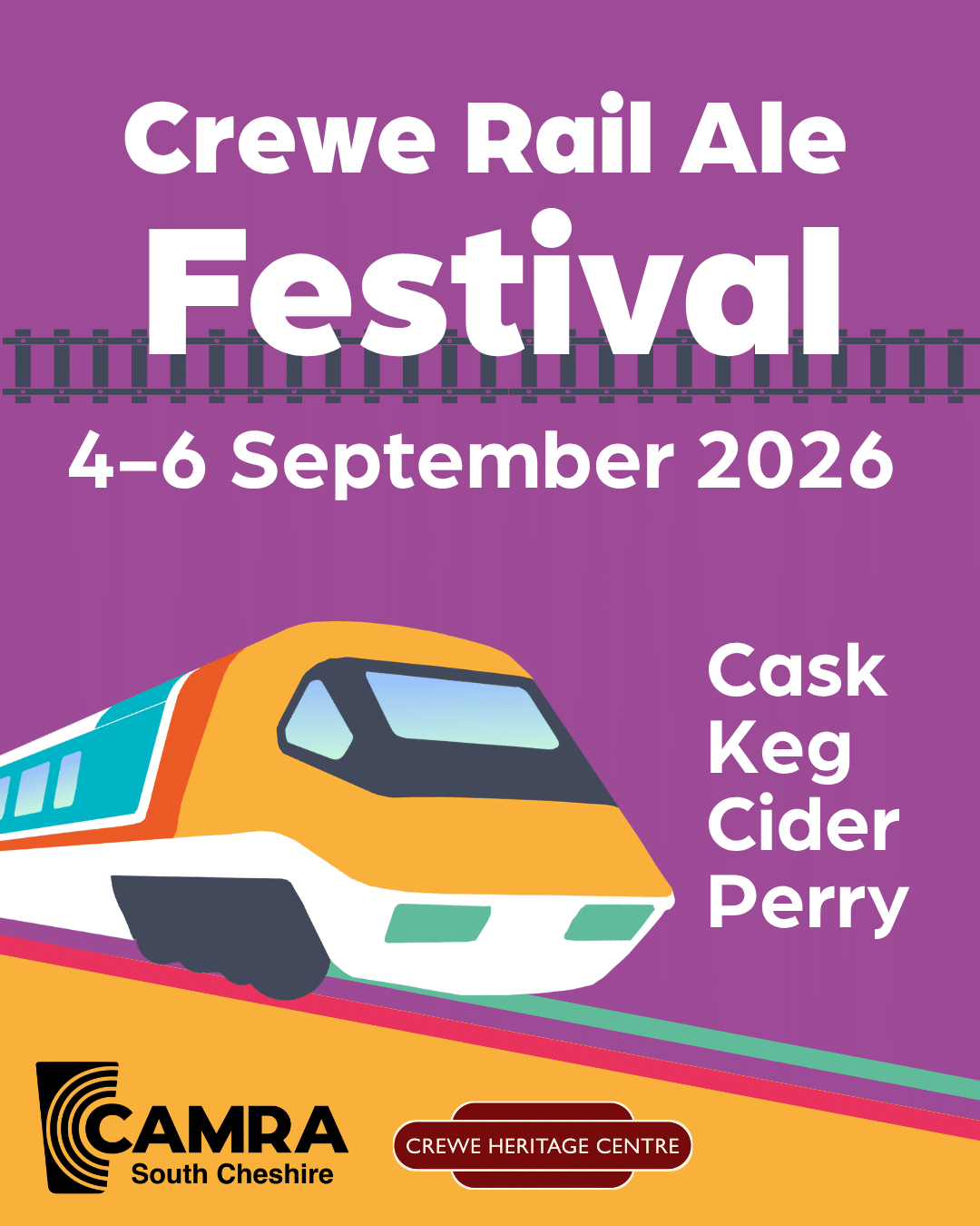 Crewe Rail Ale Festival, cask, keg, cider and perry, 4 to 6 September 2026