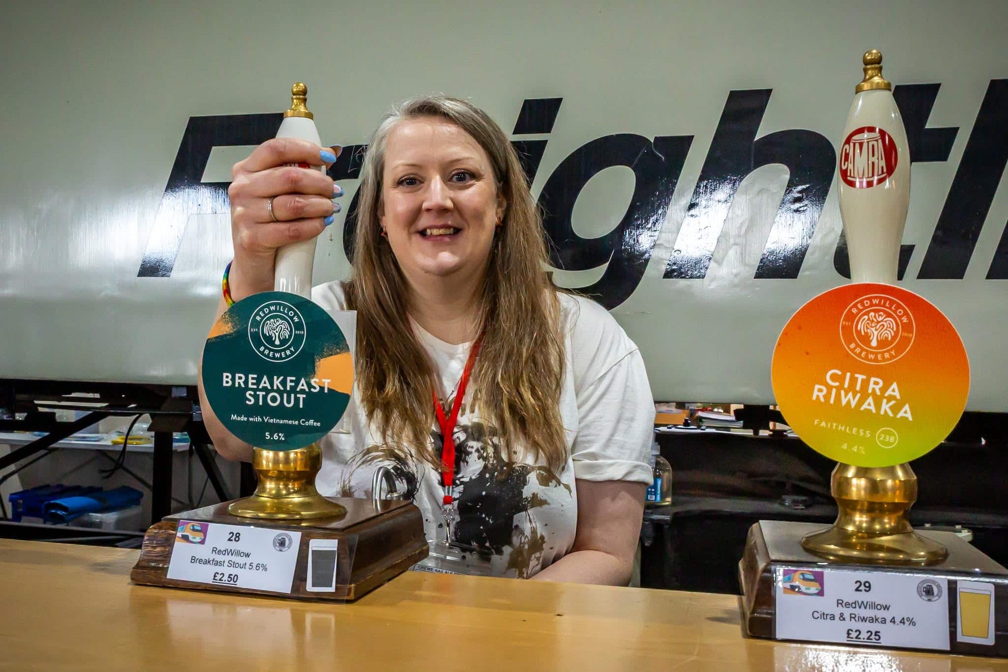 Cask ale pumps at Crewe Rail Ale Festival 2026