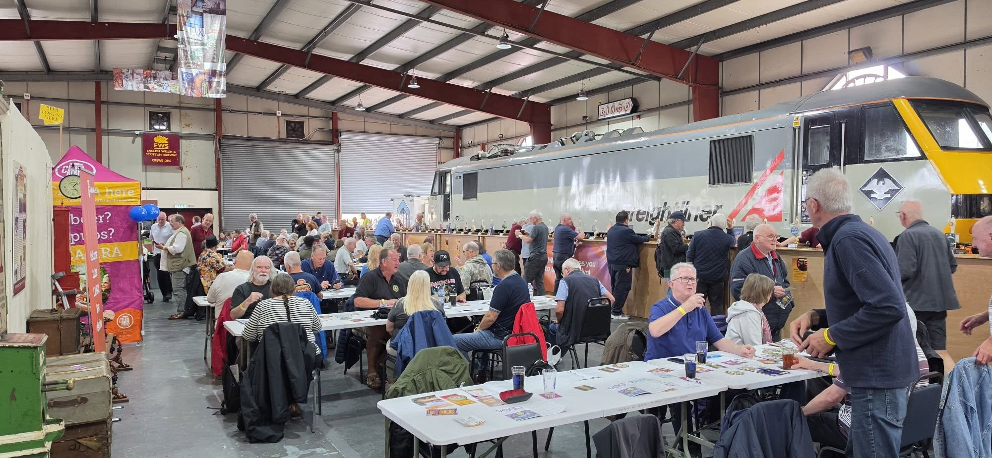 Inside the festival hall at Crewe Rail Ale Festival 2026